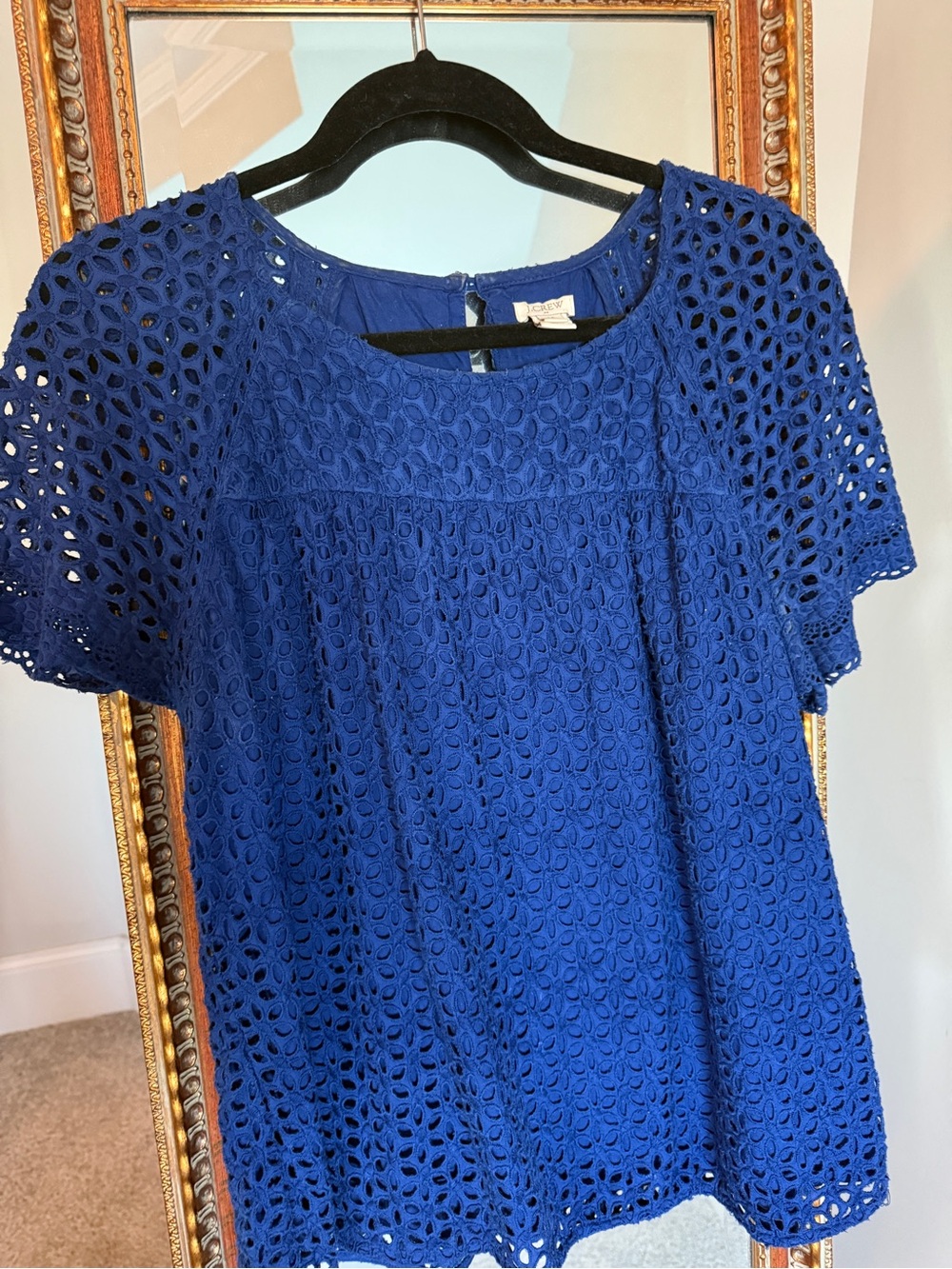 J. Crew Royal Blue Eyelet Short Sleeve Blouse